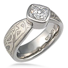 Mokume Solitaire Full Bezel Engagement Ring