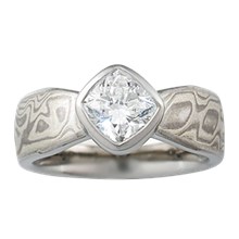 Mokume Solitaire Full Bezel Engagement Ring - top view