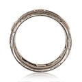 Looking for a masculine, artisan wedding band? How about a gritty ring design reflective of your lifestyle or personality? Our Barbed Wire Wedding Band is the answer. The bars of this ring have a wood-grain pattern, with the "wire" wrapped in-between.
