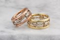 Barbed Wire Wedding Band Set in Rose and Yellow Gold
