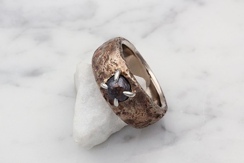rustic engagement ring with raw diamond