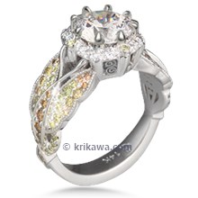 Butterfly Pave Halo Engagement Ring 