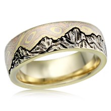 Mountain with Mokume Sky Wedding Band
