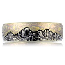 Mountain with Mokume Sky Wedding Band - top view
