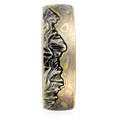 This artisan wedding band has an engraved mountain range, and a sky inlaid with mokume. For a truly one-of-a-kind ring, choose your favorite mokume flavor, and send us a picture of the mountains that have meaning for you!