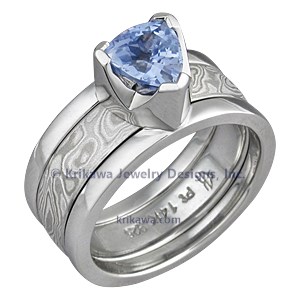 Modern Scaffolding Engagement Ring with Mokume Wedding Band