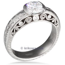 Engraved Millegrained Curls Engagement Ring 