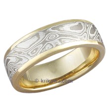 White Mokume Band with Gold Liner