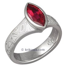 Mokume Flare Engagement Ring with Ruby