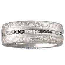 Mokume Diamond Channel Center with Light Etched White Mokume and Black and White Diamonds