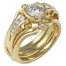 Carved Curls Engagement Ring in Yellow Gold with Enhancer