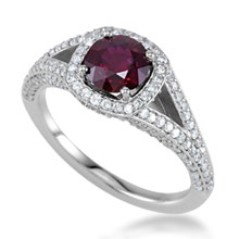 Round Center & Cushion Halo Pave Double Band Enagagement Ring