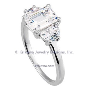 Three Stone Emerald & Half Moon-Cut Engagement Ring