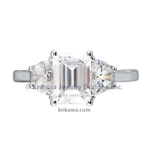 Three Stone Emerald & Half Moon-Cut Engagement Ring