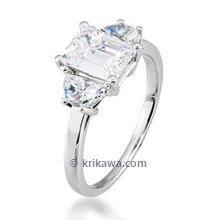 Three Stone Emerald & Half Moon-Cut Engagement Ring 