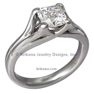 Carved Wing Engagement Ring with Princess Cut Diamond