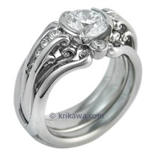 Carved Curls Engagement Ring with Tapering Diamonds and Enhancer