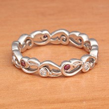 White & Purple Diamond Delicate Leaf Wedding Band - top view