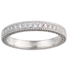 Narrow Vintage Diamond Wedding Band  - top view