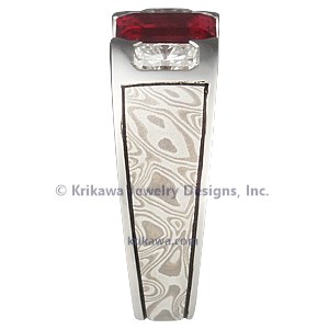 Mokume Flush Three-Stone Wedding Band