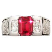 Mokume Flush Three-Stone Wedding Band - top view