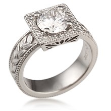 Engraved Vintage Modern Square Engagement Ring