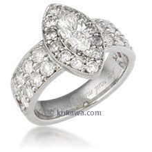 Wide Marquise Halo Pave Engagement Ring 