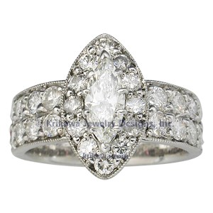 Marquise Diamond Straight Halo Engagement Ring, R1096W