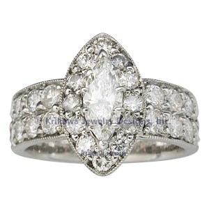 Wide Marquise Halo Pave Engagement Ring