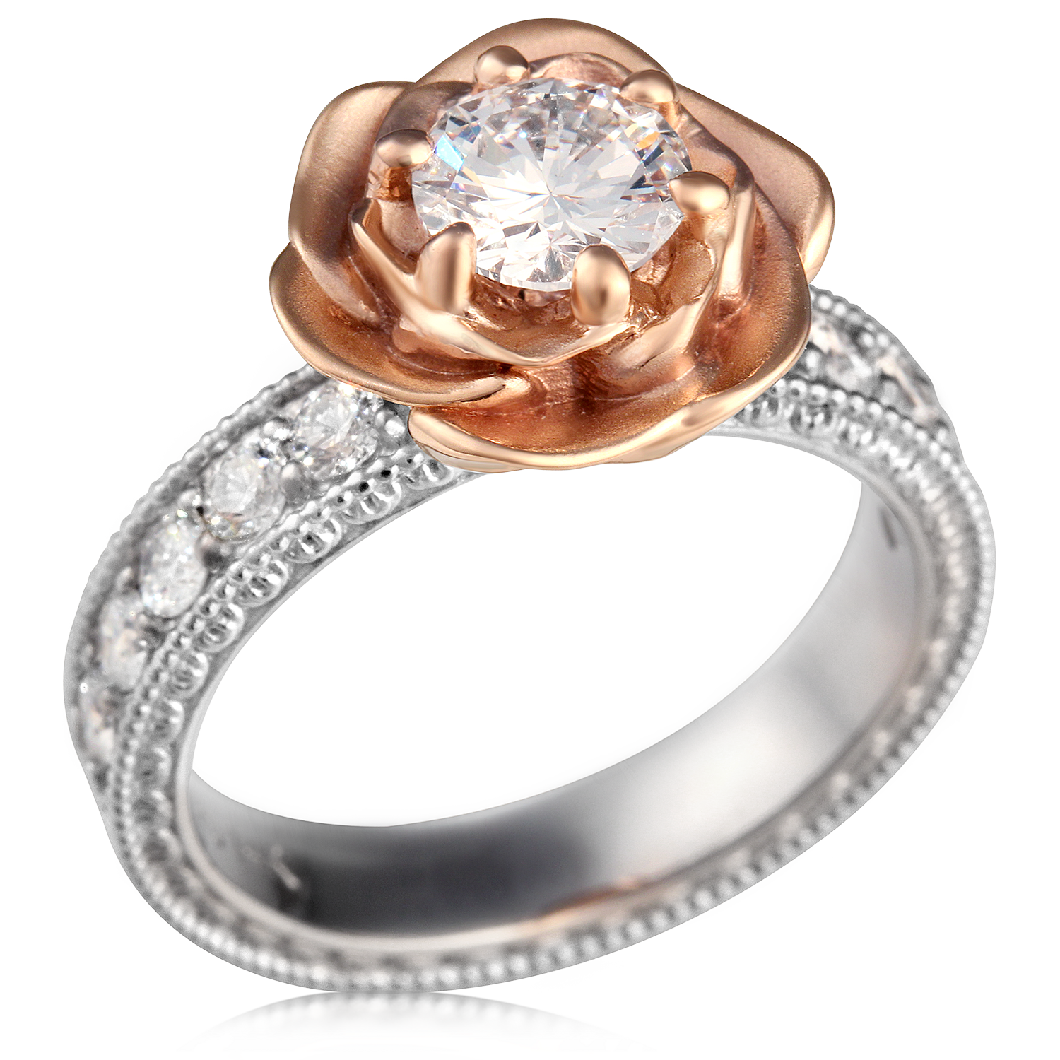 Wide Vintage Rose Engagement Ring