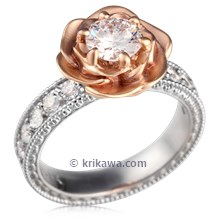 Wide Vintage Rose Engagement Ring 