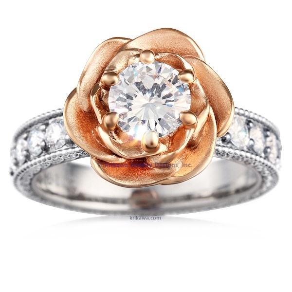 Wide Vintage Rose Engagement Ring