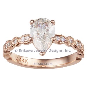 Pear Millegrained Pave Engagement Ring