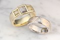 Unique Three Pyramid Mokume Gane and Triangle Mokume Rings