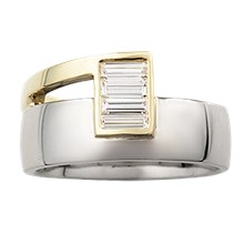 Modern Two Tone Baguette Wedding Band - top view