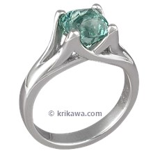 Carved Wing Engagement Ring with Green Tourmaline