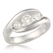 Three Stone Wave Engagement Ring 