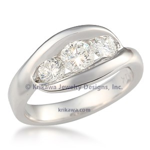 Three Stone Wave Engagement Ring 