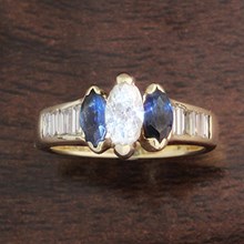 Diamond & Sapphire Three Stone Engagement Ring - top view