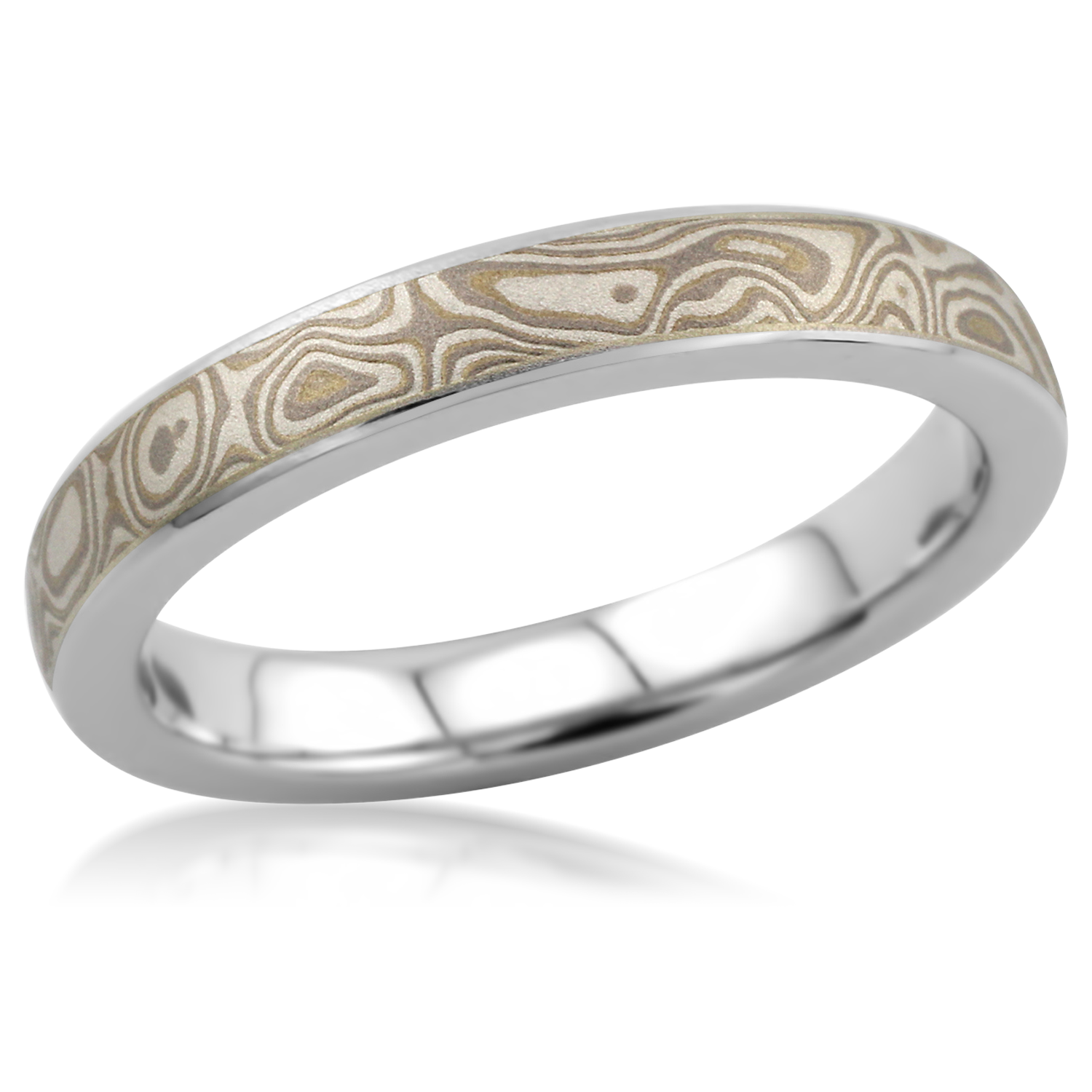 Slim White Mokume Wedding Band