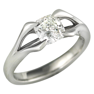 Carved Branch Engagement Ring with cushion cut diamond