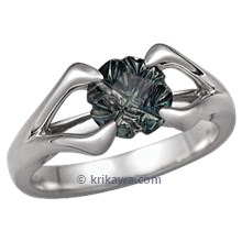 Carved Branch Unique Engagement Ring with Designer Cut Green Sapphire