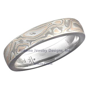 Champagne Mokume Gane Wedding Band with a Light Etch