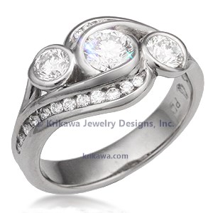 Channel Set Engagement Ring Three Stone Moissanite Wave Ring 14K White Gold / 5mm Moissanite - Forever Brilliant