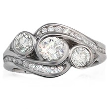 Three Stone Channel Wave Engagement Ring - top view