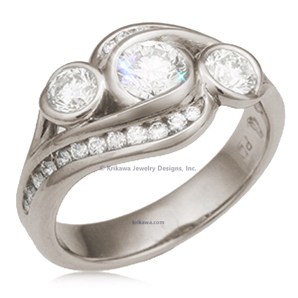 Three Stone Channel Wave Engagement Ring