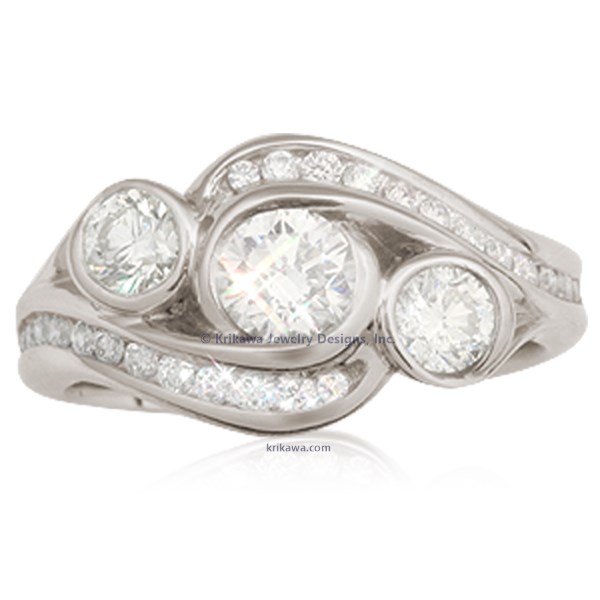 Three Stone Channel Wave Engagement Ring