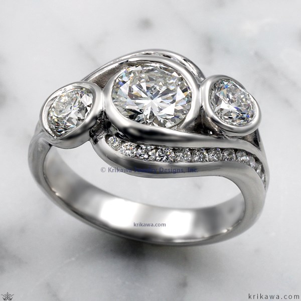 Three Stone Channel Wave Engagement Ring