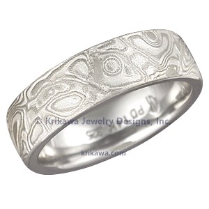 White Mokume Gane Wedding Band, 6mm Wide