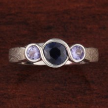 Three Stone Infinity Mokume Engagement Ring with Sapphire - top view